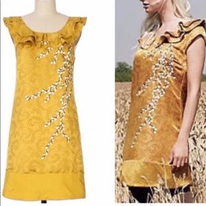 Anthropologie Gilded Catkins Dress yellow/gold